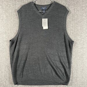 Dockers Sweater Vest Mens 2XL Gray V Neck Textured Knit Onyx Marl Acrylic